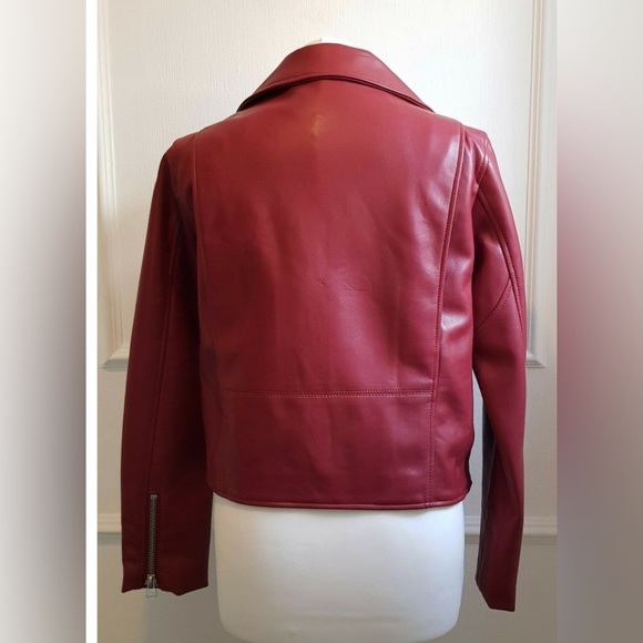 NEW Zara Vegan Faux Leather Red Motorcycle Moto Biker Jacket NWT XS! - Picture 9 of 11